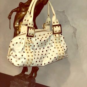 Be&D Garbo Gold Studded White Leather Satchel🌟
